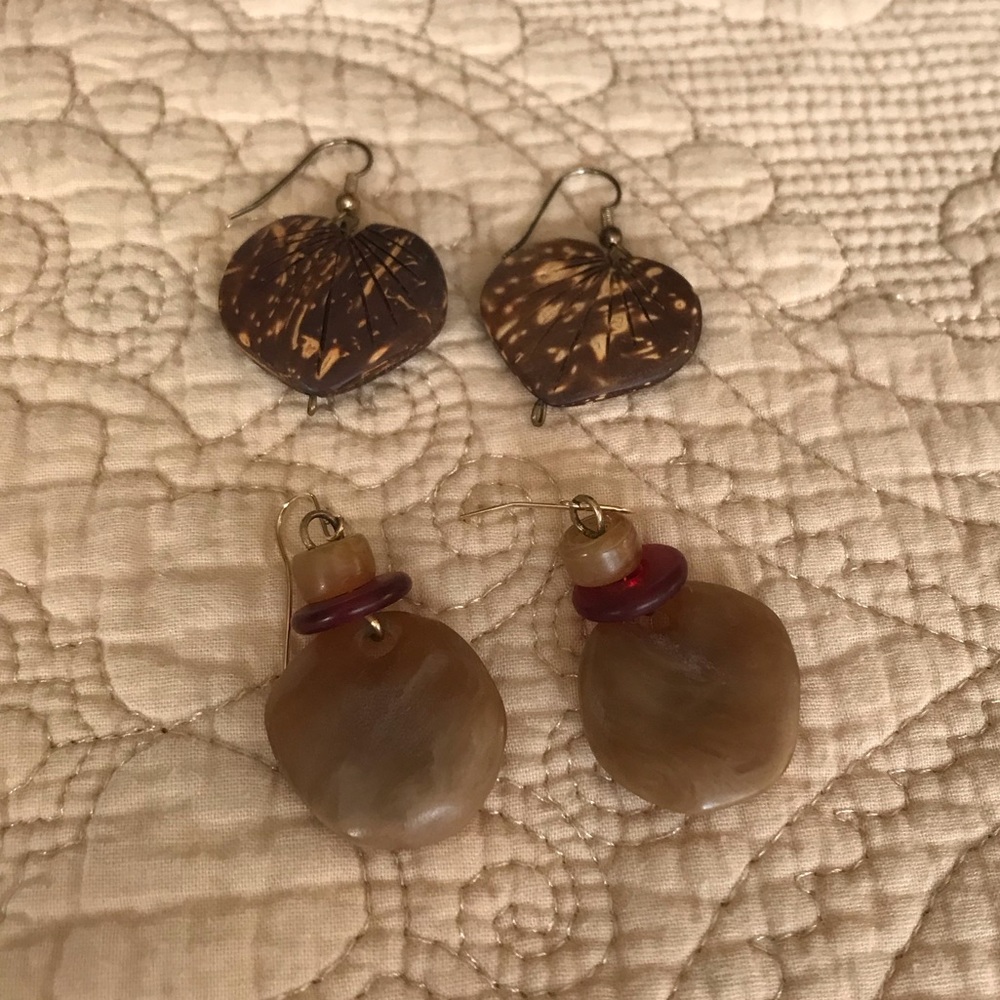 2 Pairs of Earrings-- Natural Wood & Resin
